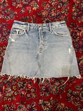 GRLFRND Light Blue Distressed Denim Mini Skirt